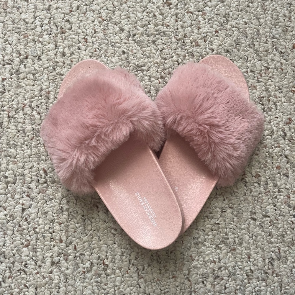 Pink fuzzy slides